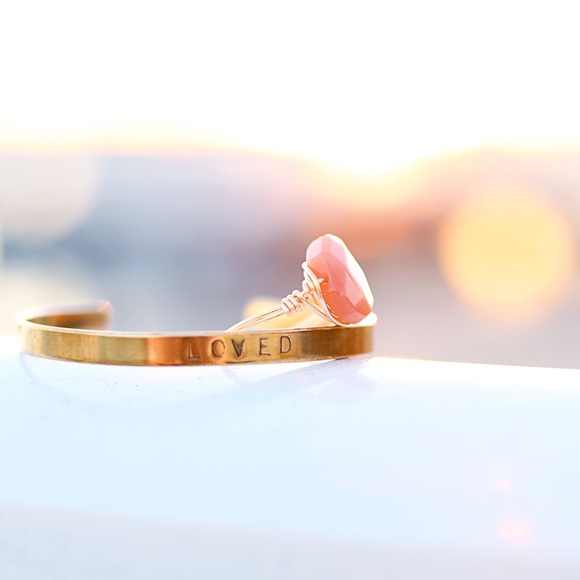 Hexagon Peach Moonstone Wire Wrap Ring (J10) - Picture 2 of 3